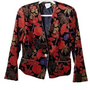 George Georgiou | Vintage 80s Velvet Floral Blazer Leaves Fall Size 8